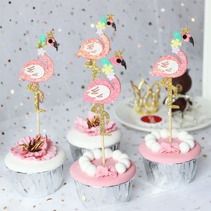 5pcs mignon rose flamanto scintiller étoile cupcake topper boulanger bambou signe mariage anniversaire fête décor baby shower faveurs fournit, q