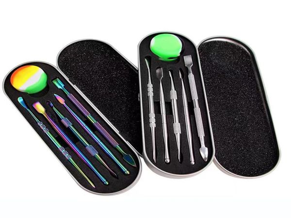 5 piezas de herramientas Dabber con caja de metal y estuche de silicona 5 ml de almacenamiento de acero inoxidable color arcoiris para elección de limpieza conveniente3491901