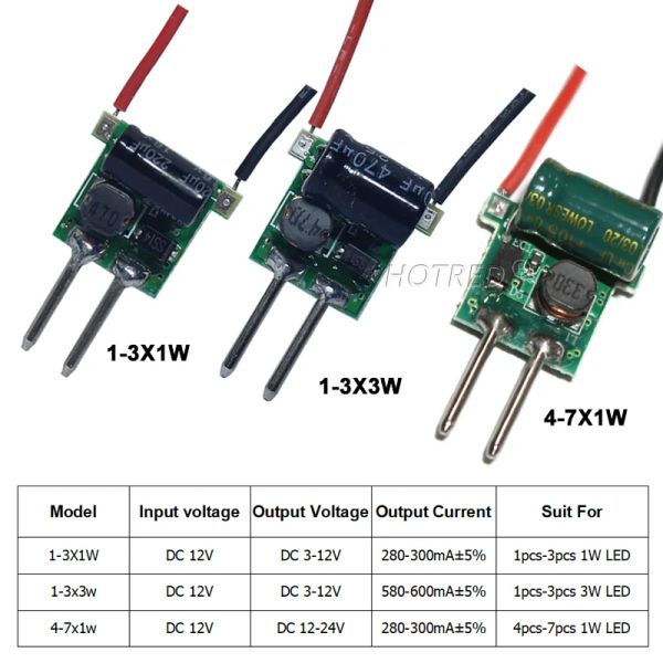 5pcs DC 12V LED MR16 Corriente del controlador 300MA 600MA DC-DC2PINS 3*1W 3*3W 4-7*1W Transformador de iluminación de controladores LED para 3W-9W Spotlight