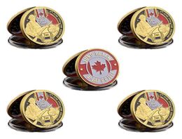 5pcs Dday Normandy Juno Beach Military Craft Canadian 2rd Division d'infanterie Gold Plated Memorial Challenge Cooinbbles Cooinbles9367217