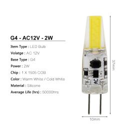 5pcs LED LED DIMMABLE Mini G4 AC DC 12V Cob Cob Cob Luz de vela Reemplazo de 30 W Halogenn Bulbo