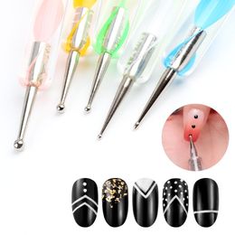 5 stks Dubbele Hoofd Punting Pennen Nail Art Borstel Crystal Spiral Handvat Transparante Professionele Salon DIY Nagels Boren Pen Manicure Tools