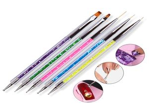 5 pièces DOUBLE tête Nail Art brosse Liner UV vernis Gel conception stylos de peinture avec crayon à points outil de manucure NAB0161695597