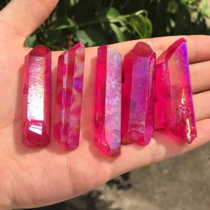 5pcs Drop shipping natural Dark pink titanium aura quartz Crystal gemstone point healing chakra crystal for jewelry making
