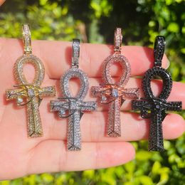 5pcs Egypte Eyes of Horus Ankh Cross Charm Pendants pour collier Bracelet bricolage CZ Micro Paveed Religious Jewelry Accessoire à la main 240514