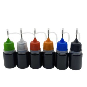 Frasco cuentagotas de PE negro suave de 5 uds vacío de 5ml para tarro de plástico líquido E con tapa de aguja de Metal Vial 2TSK