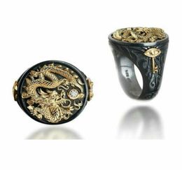 5 pièces Europe et états-unis vente hommes anneaux bicolores dominateur Dragon chinois brillant noir hommes personnalité anneaux G607184393