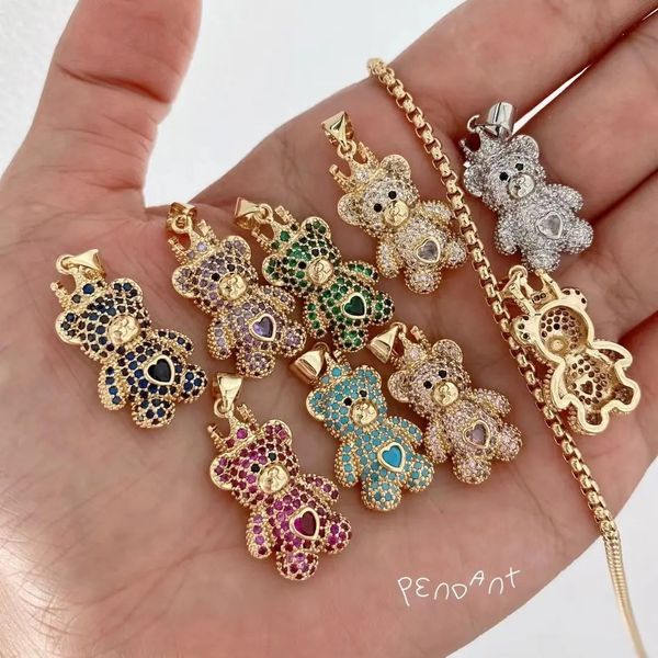 5 pièces mode délicat ours collier brillant cubique zircone mignon dessin animé ours pendentif collier pour les femmes fête anniversaire cadeau bijou 240327