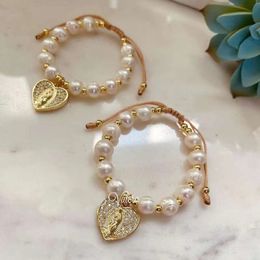 5 uds pulsera de corazón de perlas de agua dulce a la moda joyería religiosa para mujeres pulseras de la Virgen María al por mayor para fiesta 240119