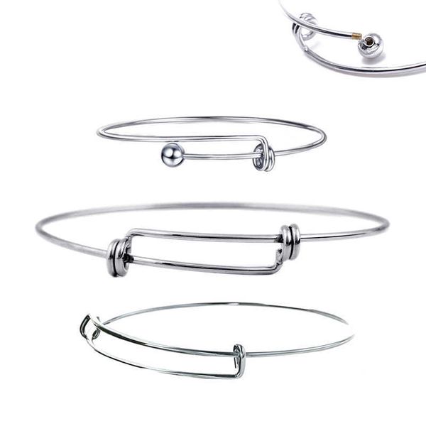 5 uds alambre de moda cobre/acero inoxidable Metal pulsera extensible Base ajustable en blanco brazalete Diy Charm pulseras brazaletes Q0719
