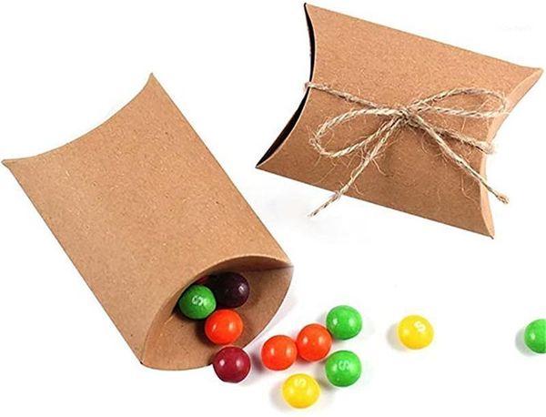 5 uds Favor caja de dulces bolsa de papel artesanal forma de almohada cajas de regalo de boda Pie bolsas de fiesta envoltura de papel Kraft ecológica