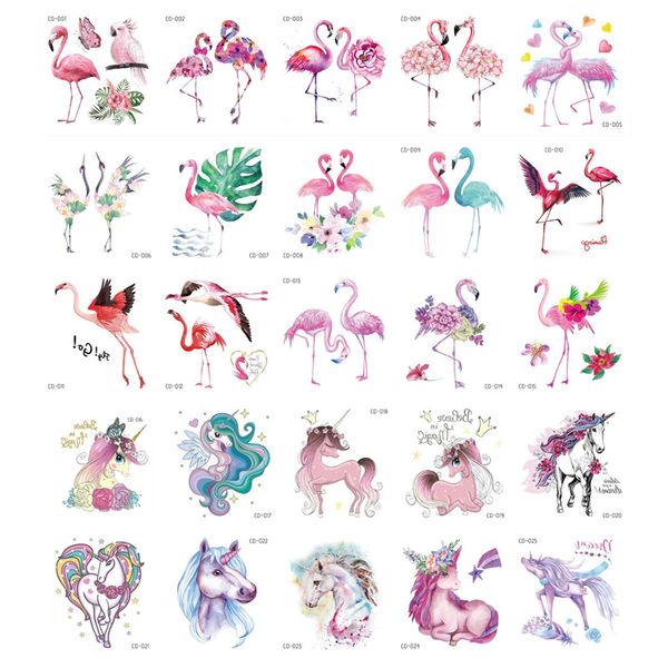 5 uds flamenco unicornio tatuajes temporales dibujos animados caballo falso tatuaje pegatina impermeable tatuaje arte mano brazo para niño juguete