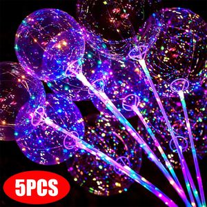 Ballons Bobo LED clignotants avec bâtons, 5 pièces, fournitures lumineuses, bulle lumineuse pour décor de mariage, d'anniversaire, de Festival, 231220