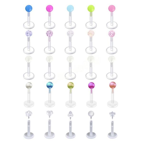 5 pièces Flexible acrylique anneau à lèvres Piercing Labret Monroe oreille Cartilage boucles d'oreilles barre Tragus hélice conque retenue bijoux