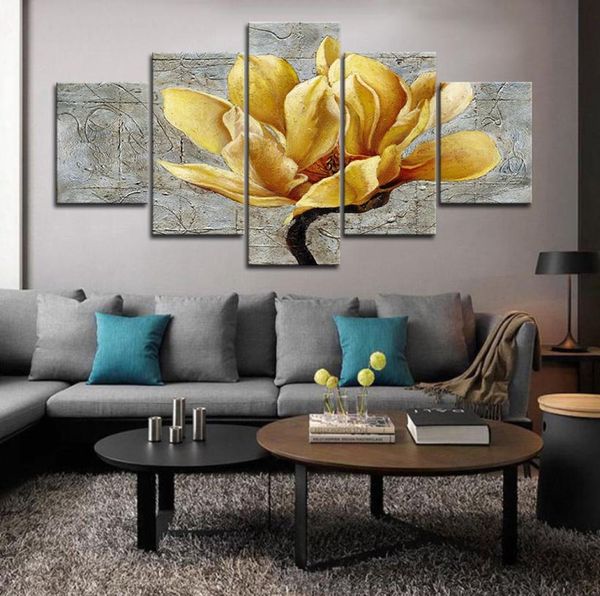 5 uds. Arte de pared enmarcado flor de orquídea dorada imágenes artísticas de pared para decoración para sala de estar carteles e impresiones pintura en lienzo 6310422