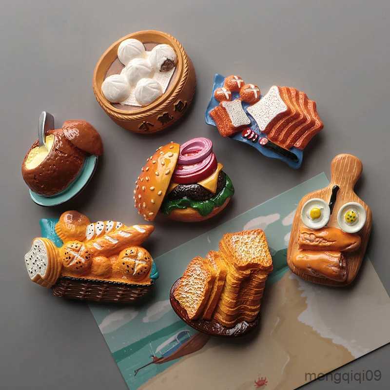 5PCS Lodówka magnesy 3D Magnes do lodówki pasta lodówka pokarm bagietka chleb do chleba koszyka tosty hamburger dekoracja lodówki