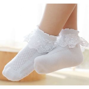 5 -stcs meisjes prinses mesh wit met kanten ruches zomers veer dunne korte enkelvloer sokken voor baby -kinderkinderen peuter