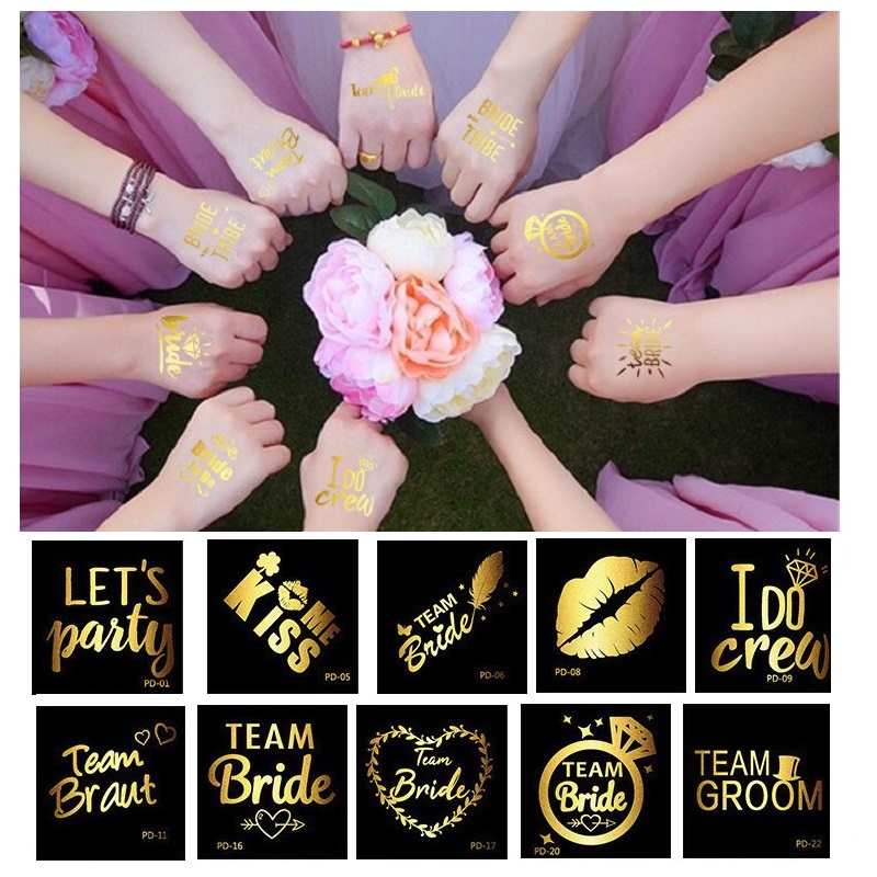 5pcs Gold Bridal Team Bridesmaid Tattoo Sticker Temporary Groom Bachelor Bride Party Wedding Sticker Body Art