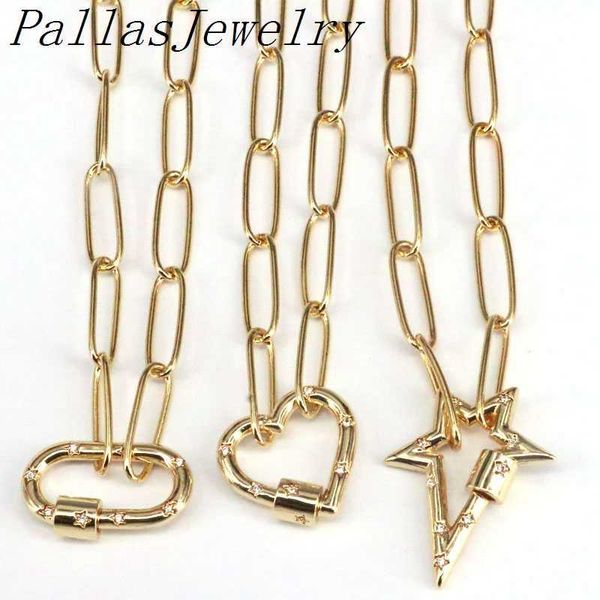 5 pièces, bijoux couleur or pavé CZ Zircon ovale/étoile/coeur spirale boucle collier CZ pendentif colliers pour femmes fille X0707