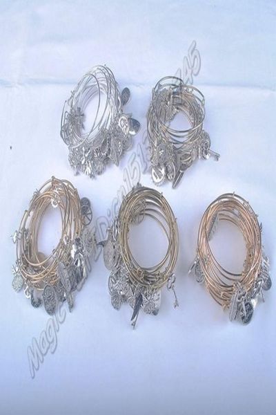 Bracelet couleur or argent, 5 pièces, vente en gros, breloques en alliage à la mode pour femmes, bracelets extensibles réglables, c0017058787