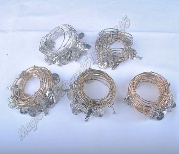 Bracelet de couleur en argent en or 5pcs en gros des femmes les plus récentes Charmes alliages de mode Bracelets extensibles ajustés C0014898253