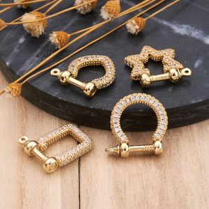 5pcs en laiton doré micro pave clair zircone en zircone d-ring Classement de manille pour bracelets faisant des accessoires de bijoux bricolage