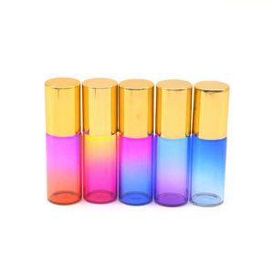 5 pièces dégradé coloré 5 ml verre rouleau bouteille vide parfum huile essentielle parfum Roll-On bouchon doré OC21