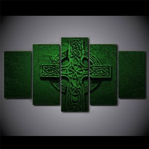 5 pièces croix verte jésus Christ Religion affiche toile photo impression mur Art toile peinture décoration murale pour salon sans cadre
