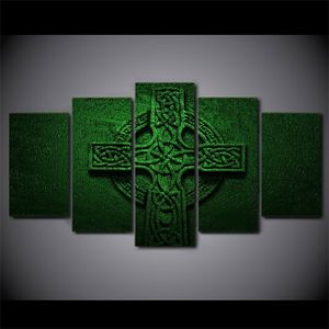 5 stuks Groen Kruis Jezus Christus Religie Poster Canvas Foto Print Muur Canvas Schilderij Muur Decor voor Woonkamer Geen ingelijst