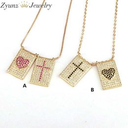 5 piezas, collar de corazón sagrado CZ hecho a mano para mujer, collar de cruz y corazón de regalo X0707