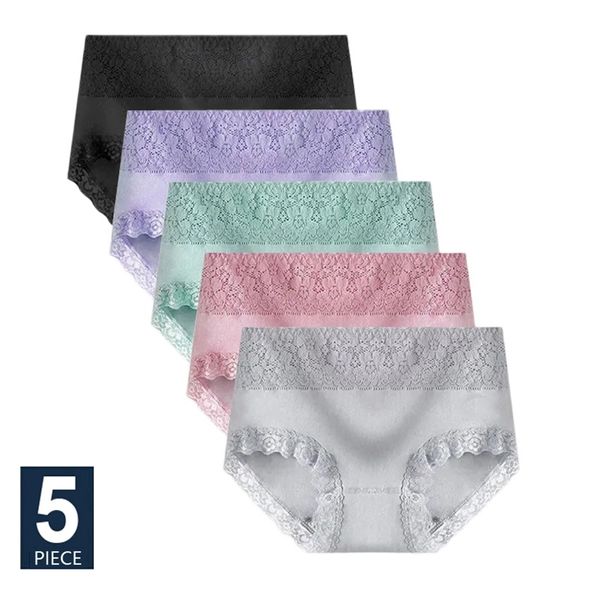 5 pièces taille haute femmes culottes respirant coton Sexy dentelle caleçon confort grande taille sous-vêtements sans couture femme Lingerie XXL 220426