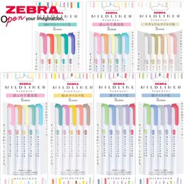 5-stcs Japan Zebra Highlighter Pen Kleur WKT7 Dubbelhoofdige pastelkleurige markers Fluorescent Kawaii Art Supplies Stationery 240425