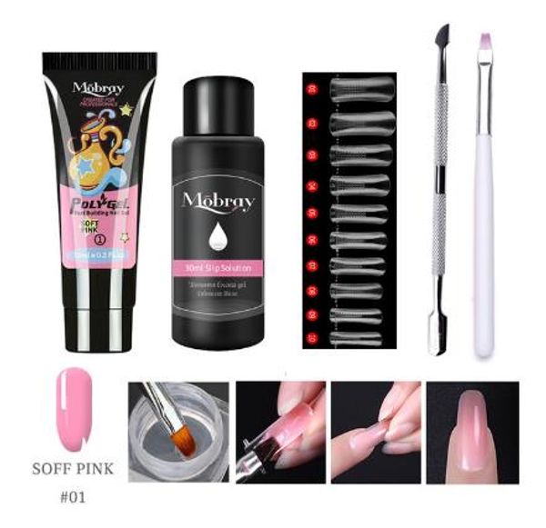 Kits de arte de uñas 5 unids / kit Conjunto de extensión con puntas Nial Forma dual Qiuck Dry para manicura Cepillo de dedos