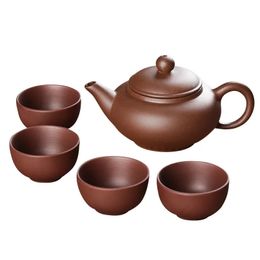 Service à thé Kung Fu en céramique, 5 pièces, 1 théière, 4 tasses, 100ml, service à thé chinois Xi Shi en porcelaine, bouilloire en argile violette Yixing, 240315