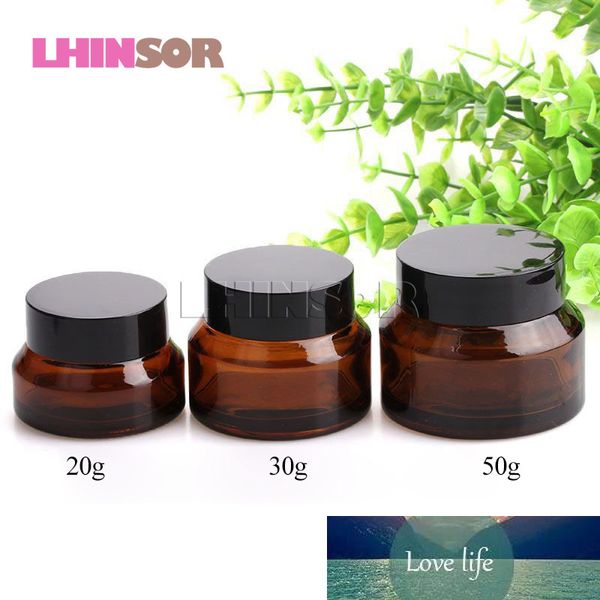 5 pcs/lot 20g 30g 50g Ambre Verre Noir En Plastique Couvercle À Vis Vide Crème Pots Cosmétique Conteneur Emballage