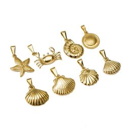 5pcs / lot 316l en acier inoxydable Gold étoiles de mer conque crabe coquille de crabe