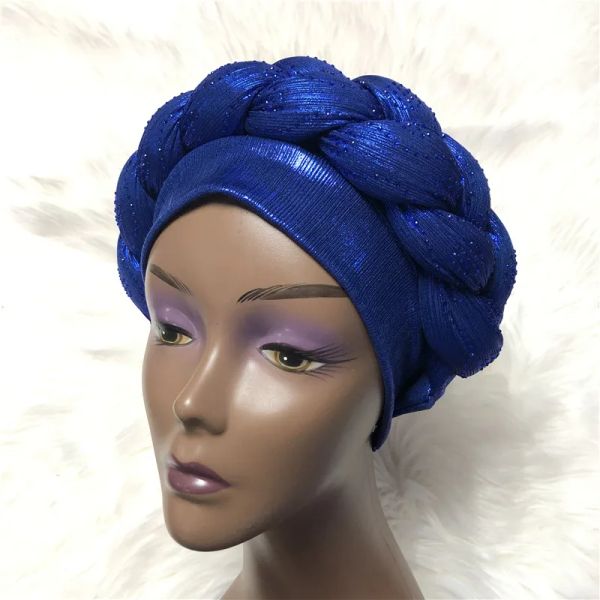 5pcs / lot African Gele Turban Cap Hijab Caps Aso Oke Headtie déjà faite Gele Muslim Scarf Head Wrap Ladies Hat Auto Headtie