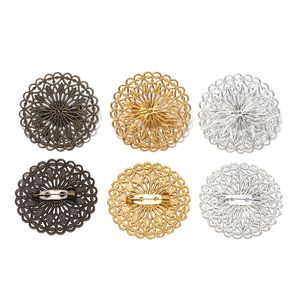 5 pcs/lot broche broche Clip Base 38mm rond évider en laiton filigrane fleurs disque broche boucle pour la fabrication de bijoux accessoires de bricolage