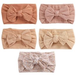 5 Unids / lote Cable Bow Baby Diadema Suave Elástico Estampado Nylon Diademas Set Turbante nacido para Niños Accesorios para el cabello W220316286H