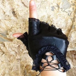 5 stuks veel mode zwart echt leer vrouw vingerloze handschoenen voor dansen sport GL1271K