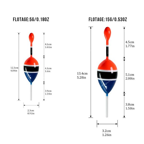 5 piezas/lote de pesca flotante flotador 15g 5g Balsa Madera Flota de pesca de madera 5 Colores Slip Bobber plataformas pesca Flotador