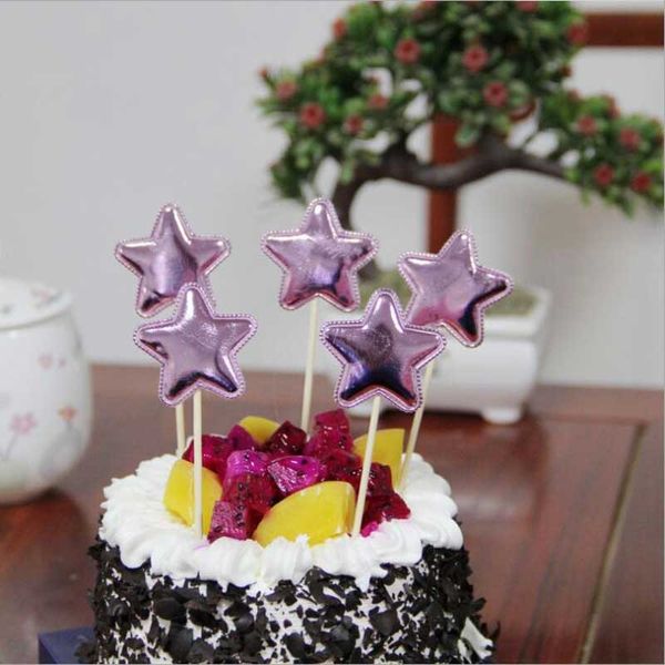 5pcs / lot coeur forme couronne étoile toppers toppers pu insert cartes avec cure-dent pour les cadeaux de fête d'anniversaire de mariage décorations de gâteau