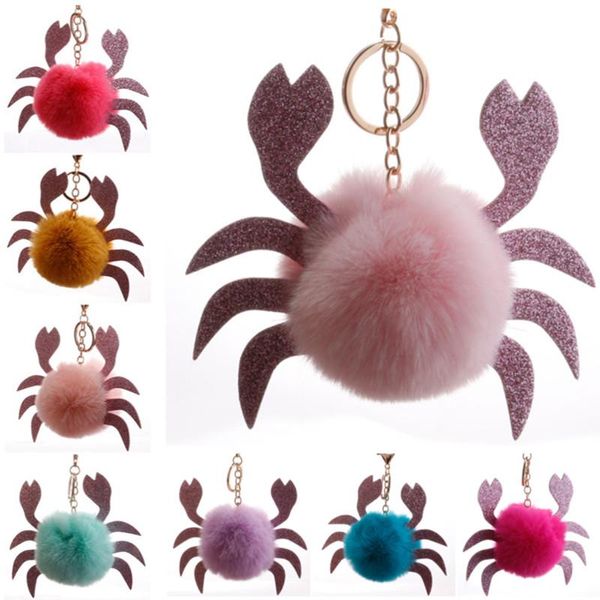 Porte-clés pendentif décoratif en forme de crabe, boule en peluche, ornement mignon suspendu, porte-clés, pendentif pour sac, 5 pièces/lot