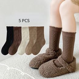 5pcs / lot chaussettes d'enfants coréens pour garçons fille tricotée coton vintage lolita chaussettes enfants bébé princesse longue chaussette pour enfant en bas âge 231221