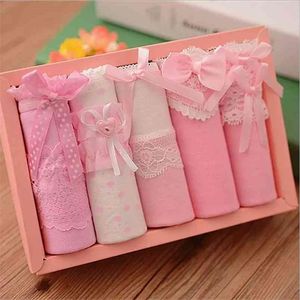 5pcs / lot dentelle femmes sous-vêtements coton slips sexy culottes filles sans couture mignon lingeries sous-vêtements pour femme shorts couleur rose 210730