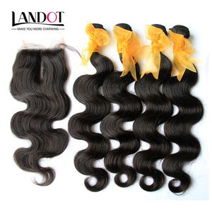 5 stks Kavel Maleisische Body Wave Virgin Menselijk Haar Weeft 4 Bundels met Kantsluiting Onverwerkte Maleisische Remy Haar en Topsluitingen 4x4 Grootte