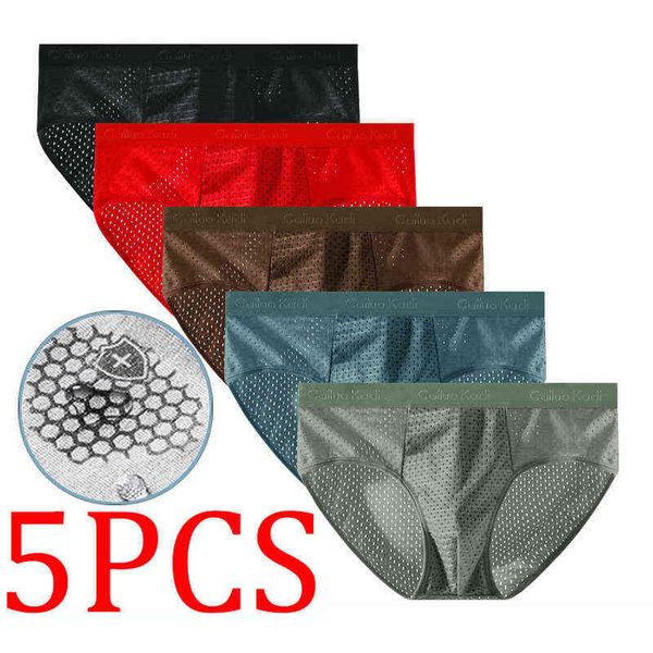 5PCS / Lot Mesh Hole Graphene hommes slips sous-vêtements sexy 's man T220816