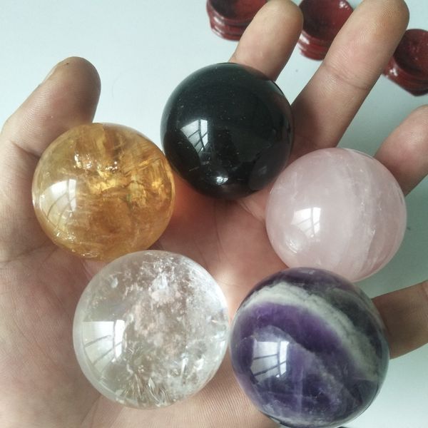 5 unids/lote bola de cristal de cuarzo Natural cristales curativos bola de piedra de calcita + cristal rosa + amatista de ensueño + cristal transparente 201125