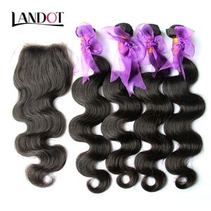 5 stks Kavel Peruviaans Body Wave Virgin Menselijk Haar Weeft 4 Bundels met Kantsluiting Onverwerkte Peruaanse Remy Golvend Haar en Topsluiting 4 * 4Size