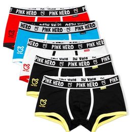 5pcs \ lot Pink Heroes Classique Hommes Sous-Vêtements Boxers Haute Qualité Coton Homme Culotte Confortable Rentable M / L / XL / XXL 220423